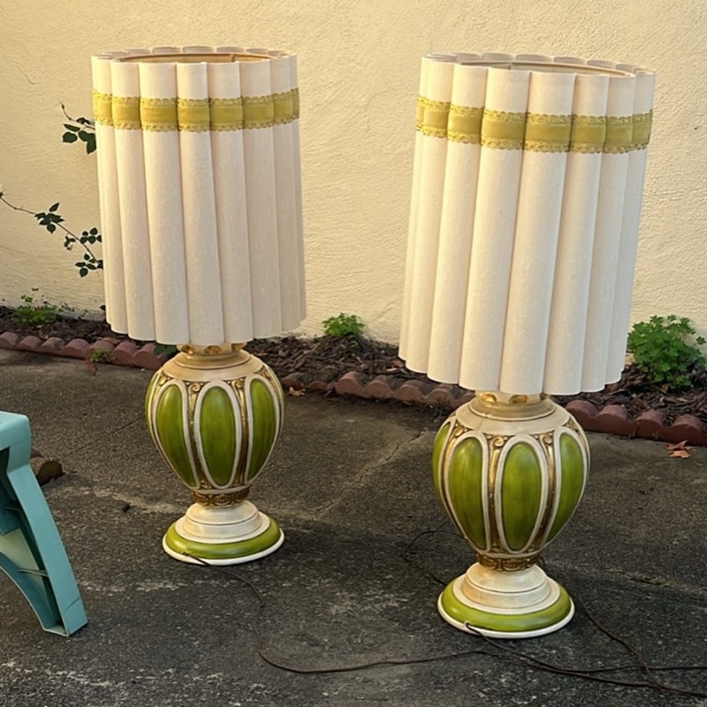 Vintage Green and Cream Table Lamps